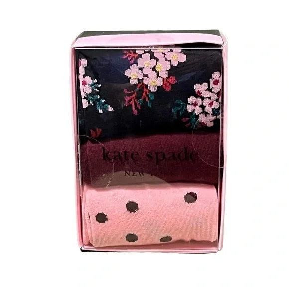 Kate Spade Crew Sock Set Pink/Maroon/Black New in Box - Picture 1 of 4